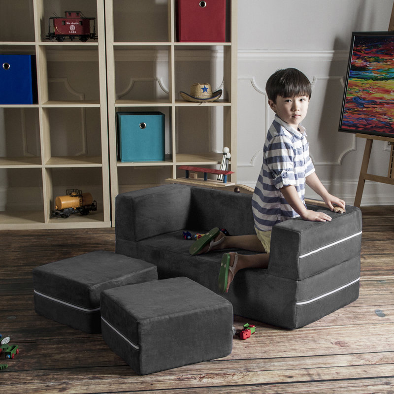 Isabelle Max Altermease Zipline Modular Kids Loveseat Ottomans Fold Out Lounger